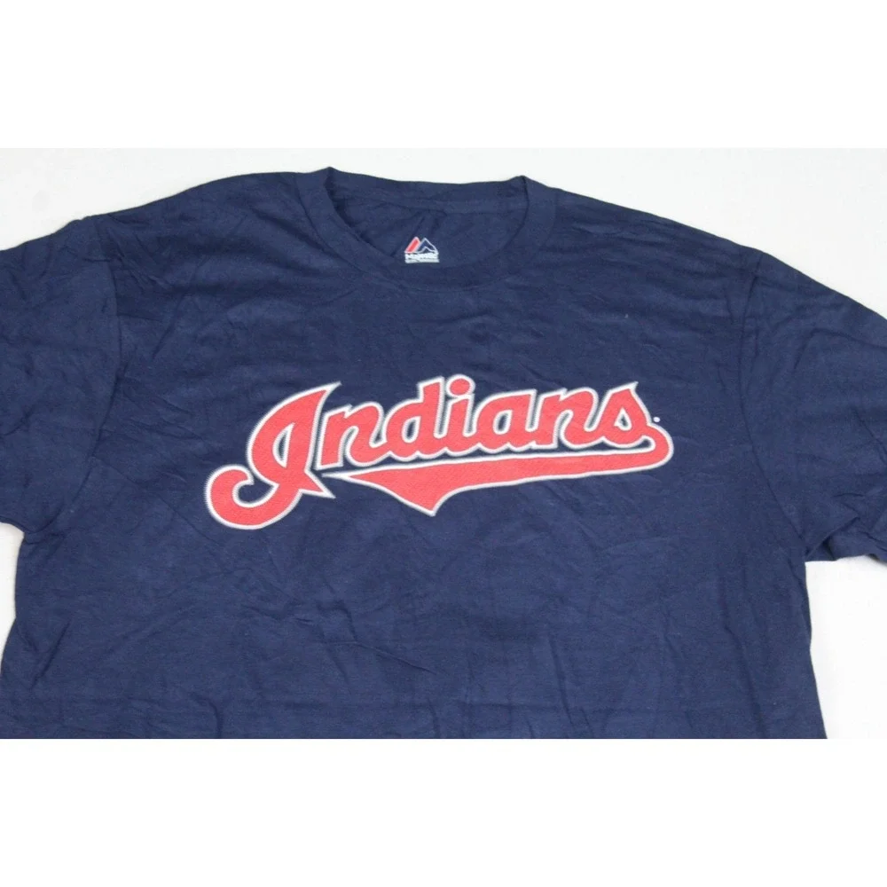 Cleveland Indians Men Blue Shirt Spell Out Lindor 12 Casual Majestic Size Large